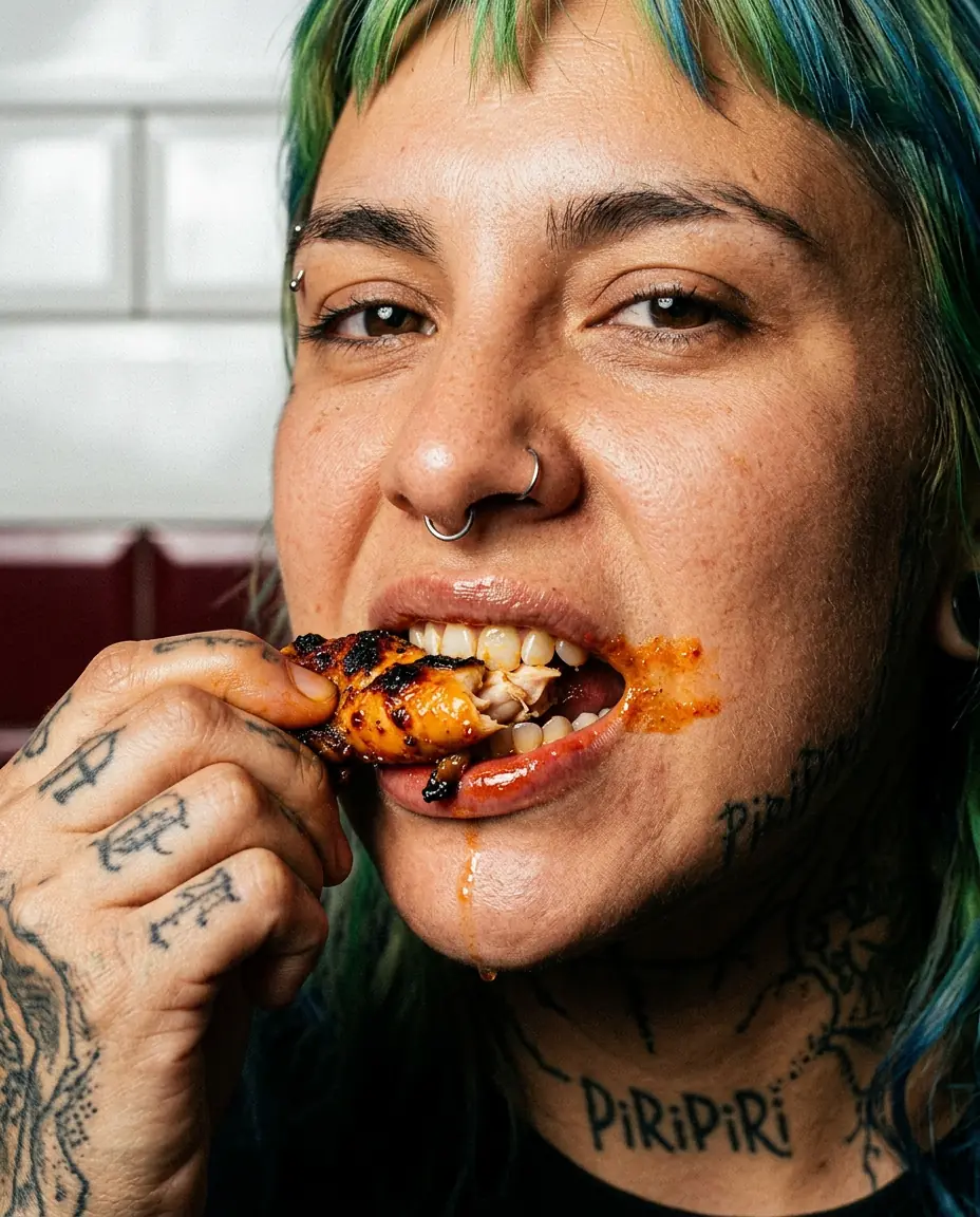 Cliente disfrutando de unas alitas Piri Piri