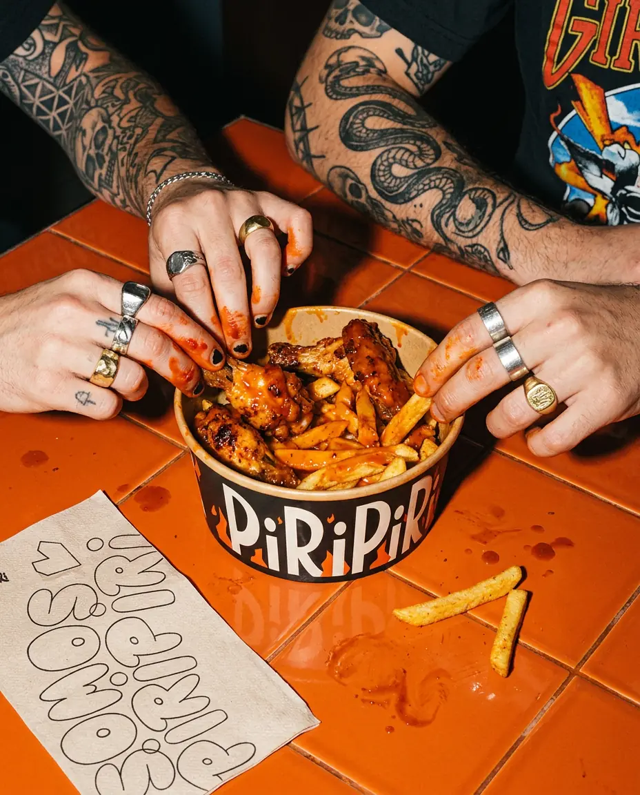 Burger y patatas Piri Piri