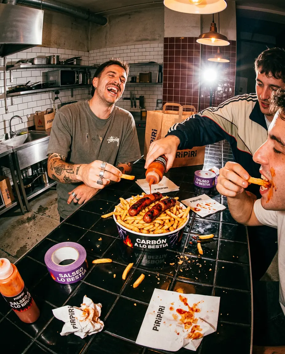 Grupo disfrutando del pollo Piri Piri