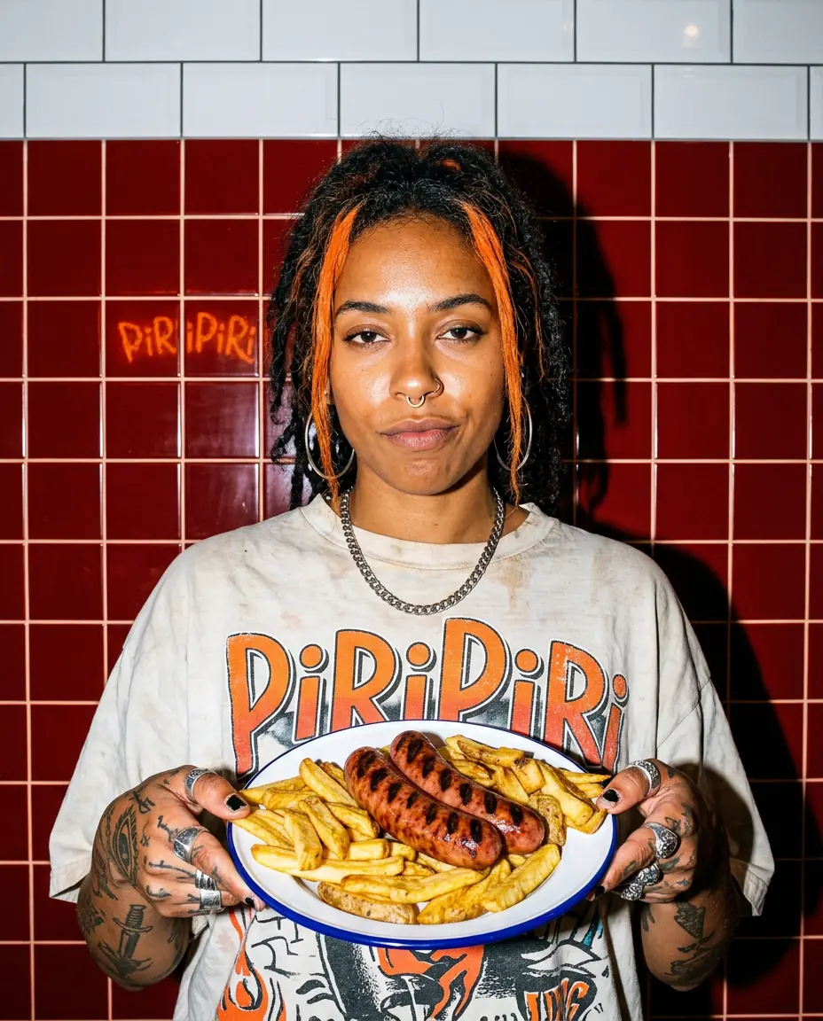 Cliente con su plato Piri Piri